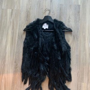 Black 100% Rabbit Fur Fringe Vest - Revolve